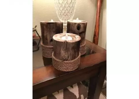 Driftwood votive candle holder set of three