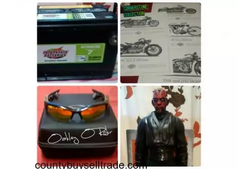 Car battery, Harley Davidson Cornerstone Collection, Oakley O ROKR and 18" Darth Maul